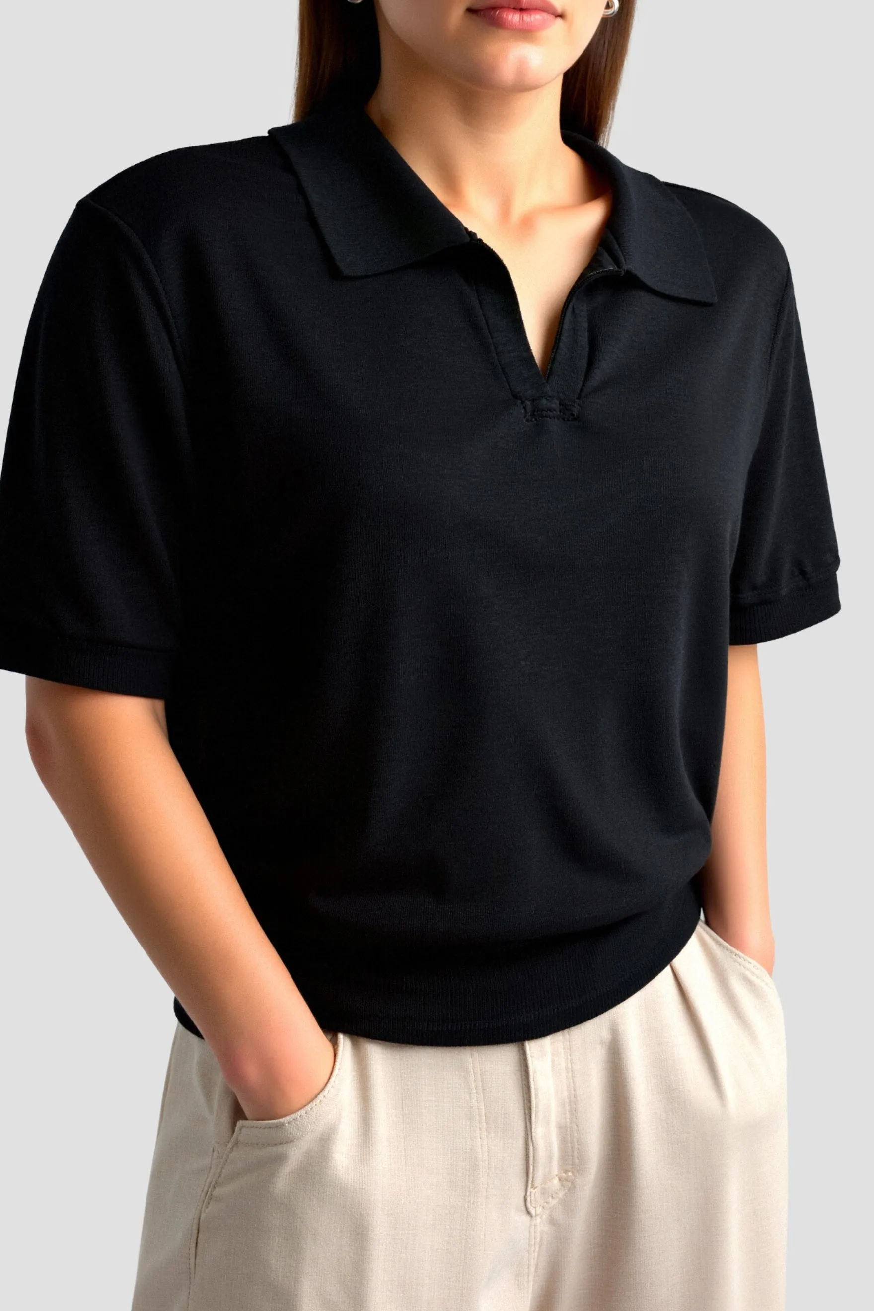 Old Money Classic Casual Solid Color Collared Reeve Colar T-Shirt