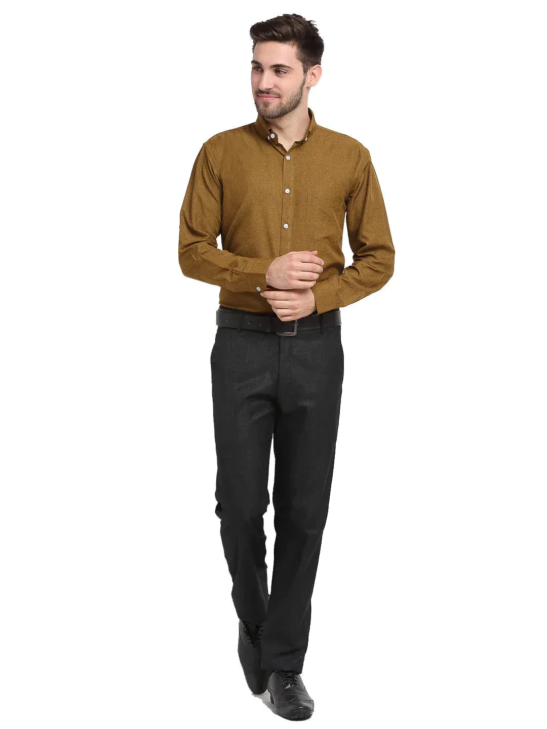 Olive Men'S Button Down Collar Cotton Formal Shirt