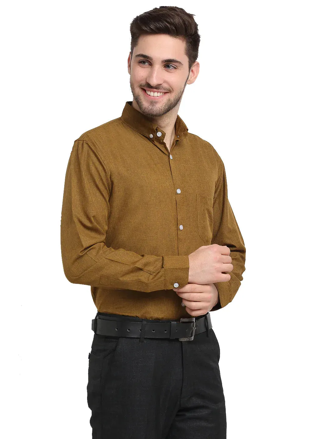 Olive Men'S Button Down Collar Cotton Formal Shirt
