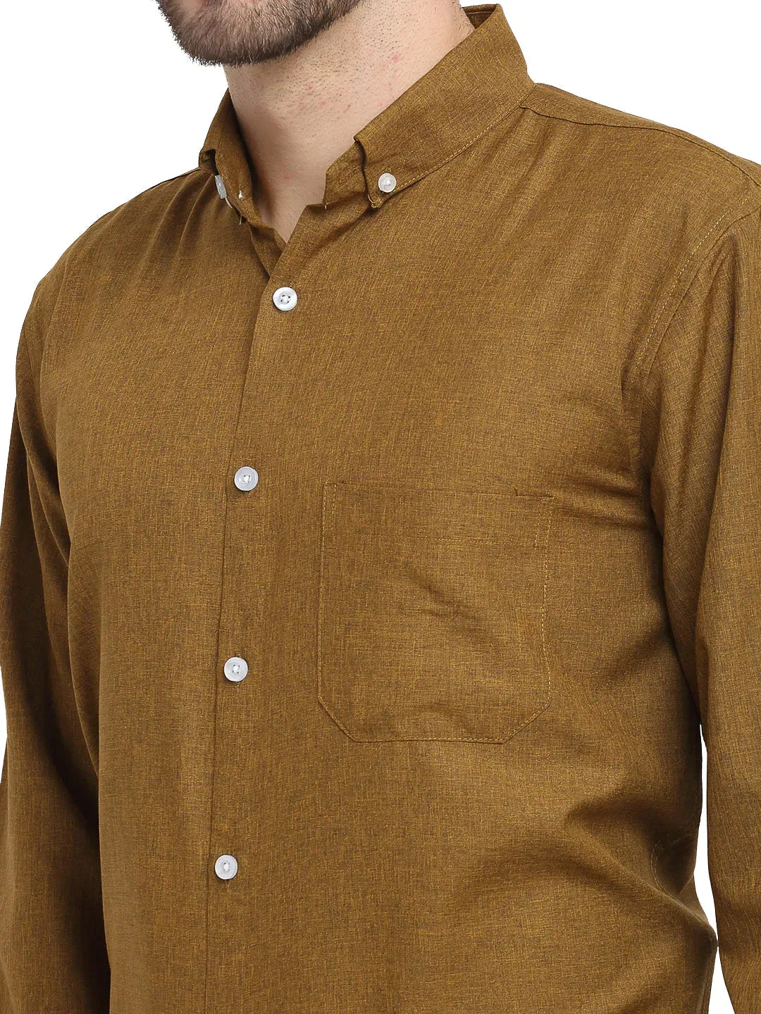 Olive Men'S Button Down Collar Cotton Formal Shirt