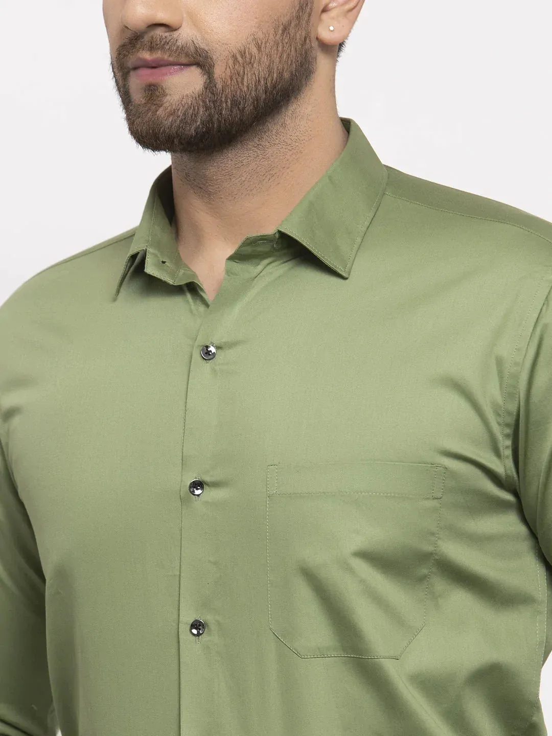Olive Men'S Cotton Solid Formal Shirt'S