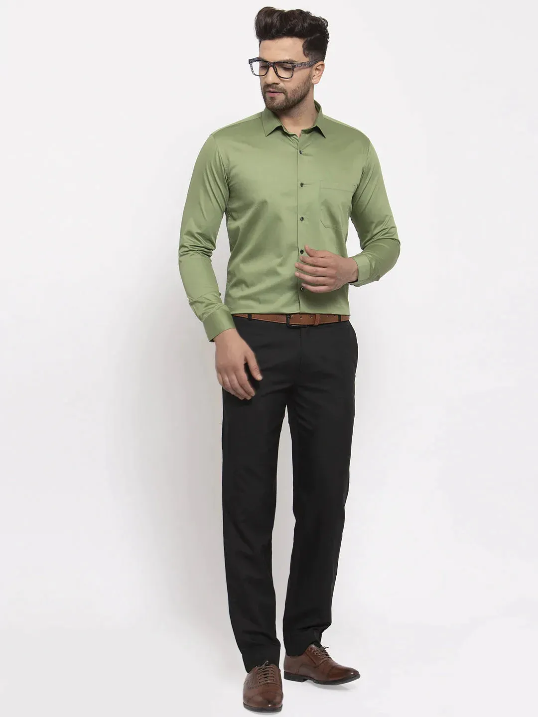 Olive Men'S Cotton Solid Formal Shirt'S