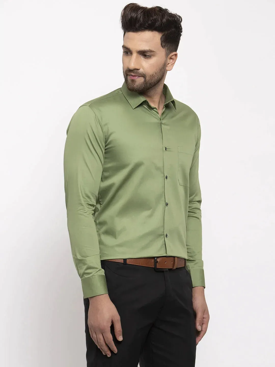 Olive Men'S Cotton Solid Formal Shirt'S