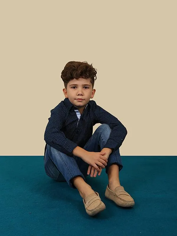 One Friday Navy Blue Dotted Shirt
