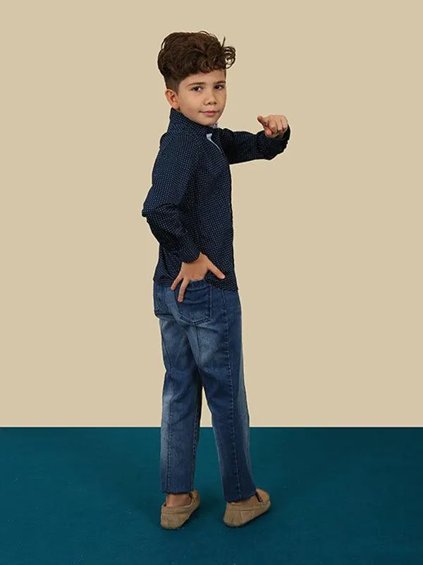 One Friday Navy Blue Dotted Shirt