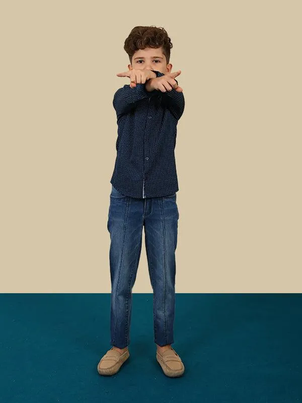 One Friday Navy Blue Dotted Shirt