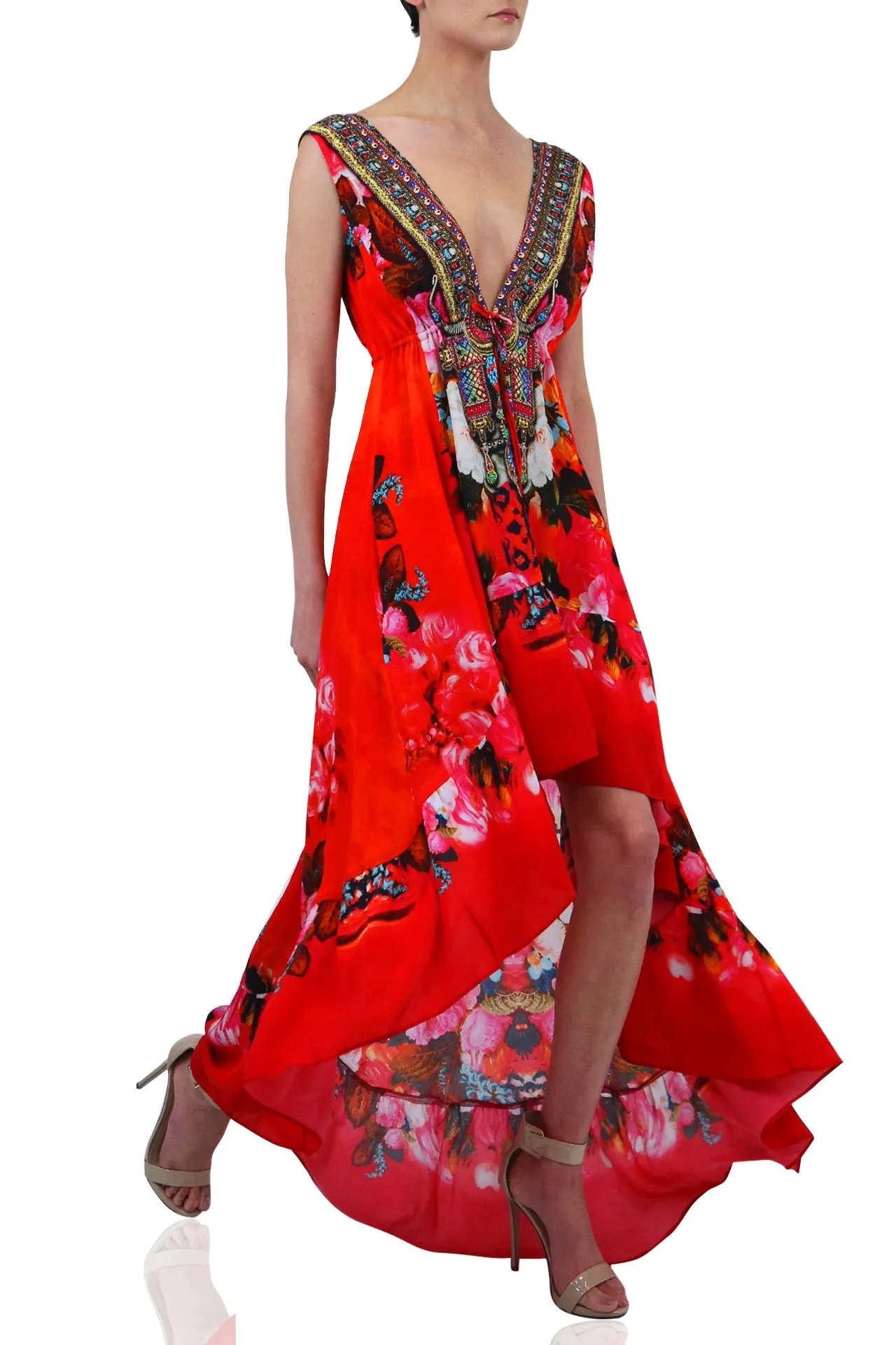 Orange Flowy Maxi Dresses For Women