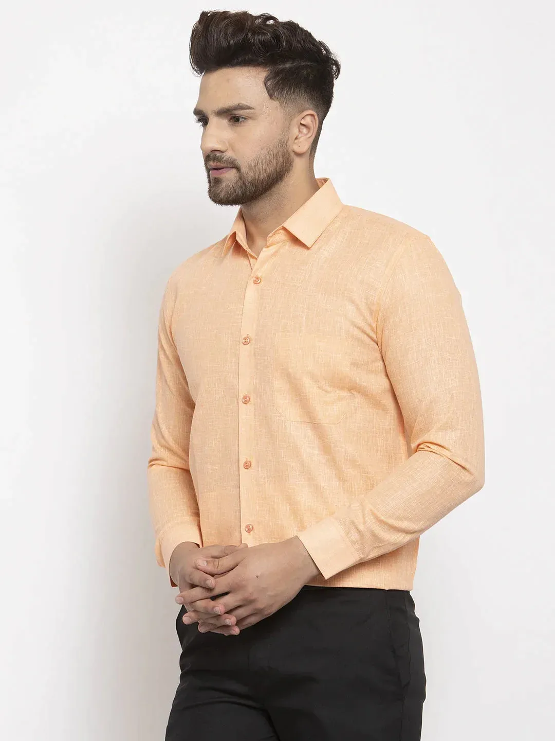 Orange Men'S Dobby Solid Formal Shirts