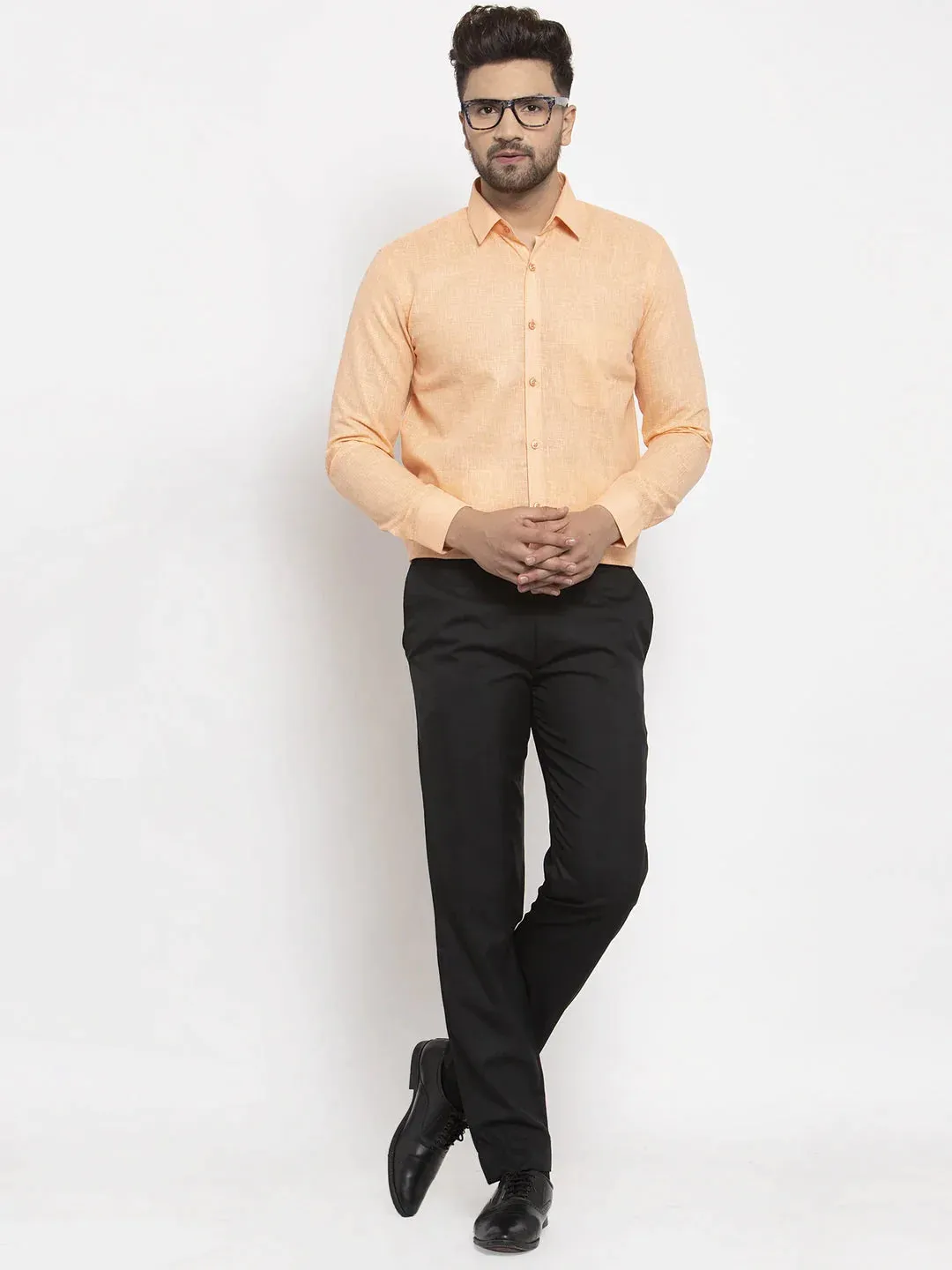 Orange Men'S Dobby Solid Formal Shirts