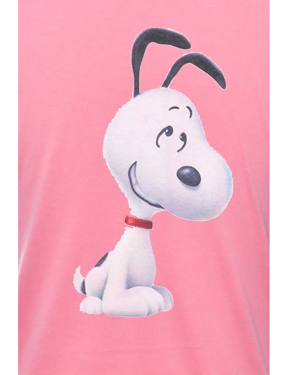Pale Pink Snoopy Cartoon T-shirt - M