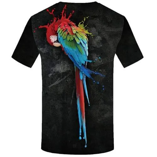 Parrot T-shirt Men Colorful Tshirts Casual Animal T shirts Funny Graffiti Tshirt Anime Black Tshirt Printed Short Sleeve