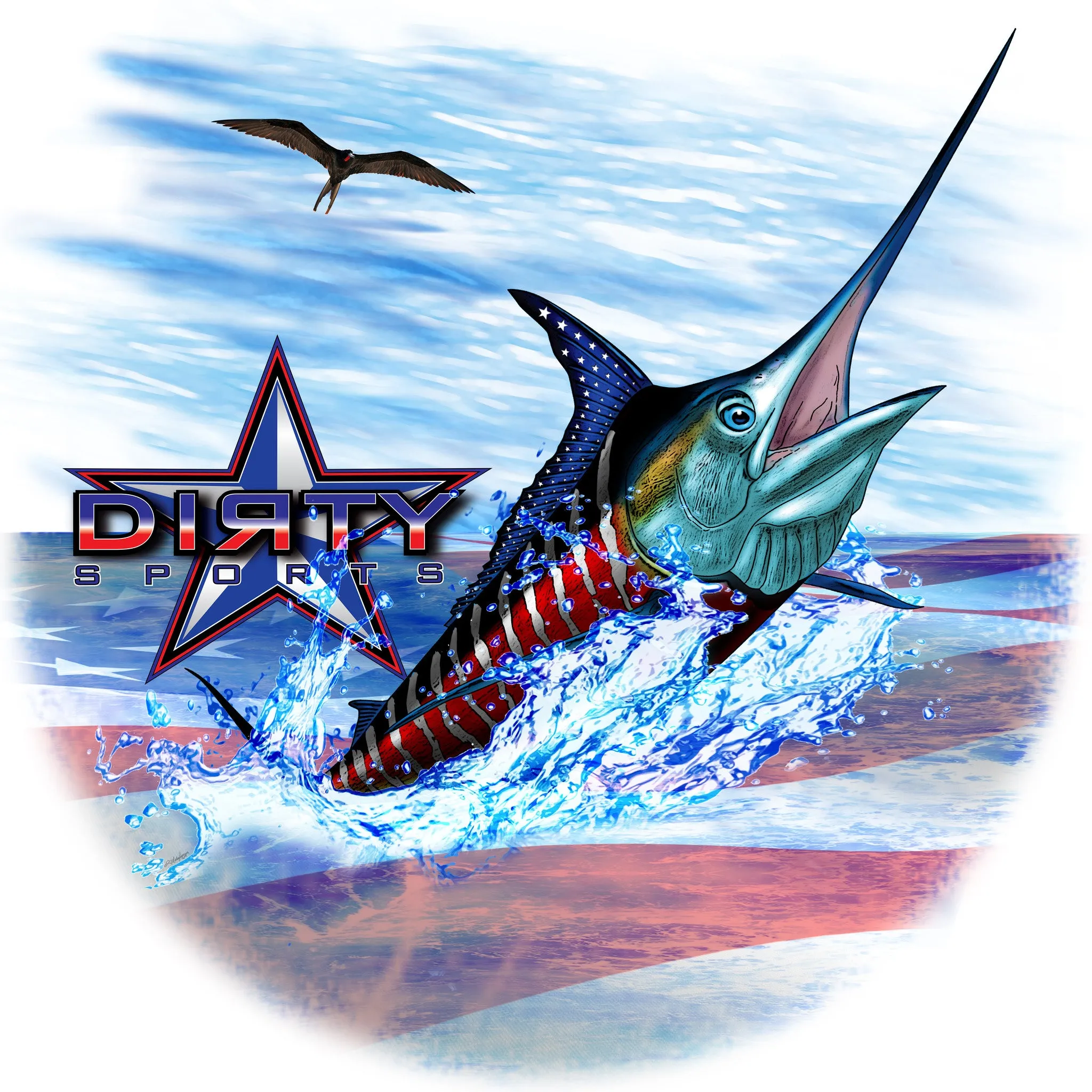 Patriotic Marlin - Short Sleeve Polyester Shirt