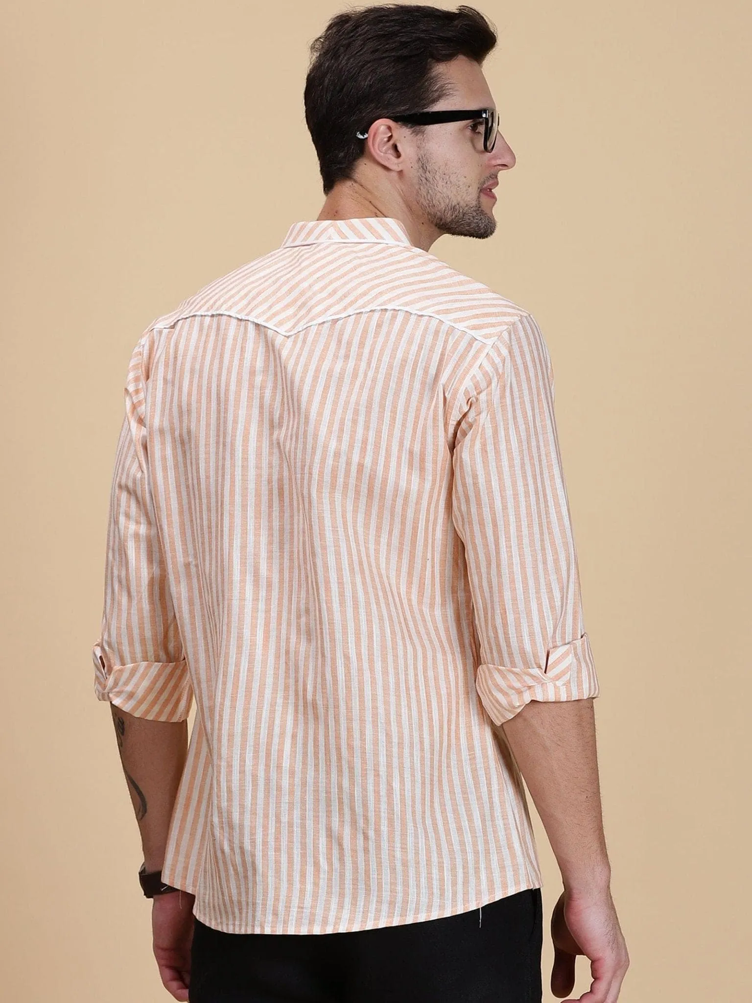Peach Striped Linen Men Shirt