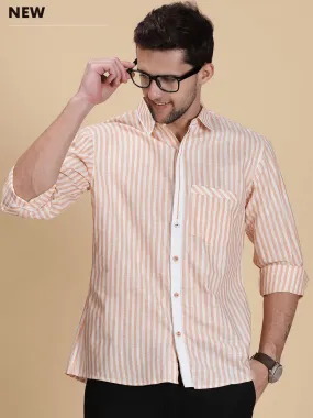 Peach Striped Linen Men Shirt