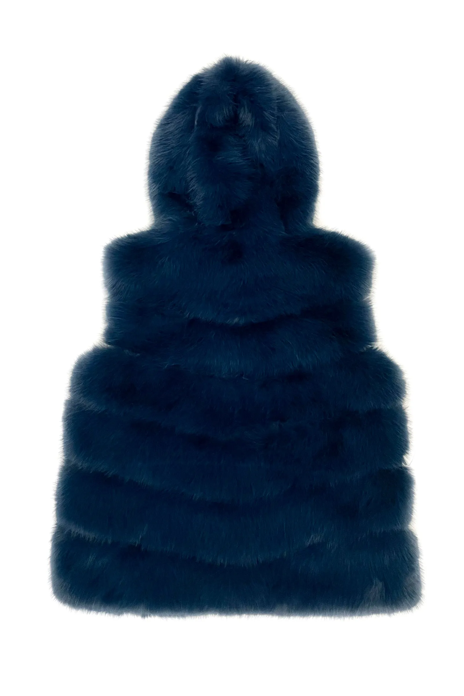 Plain Faux Fur Stripe Hooded Gilet Jacket