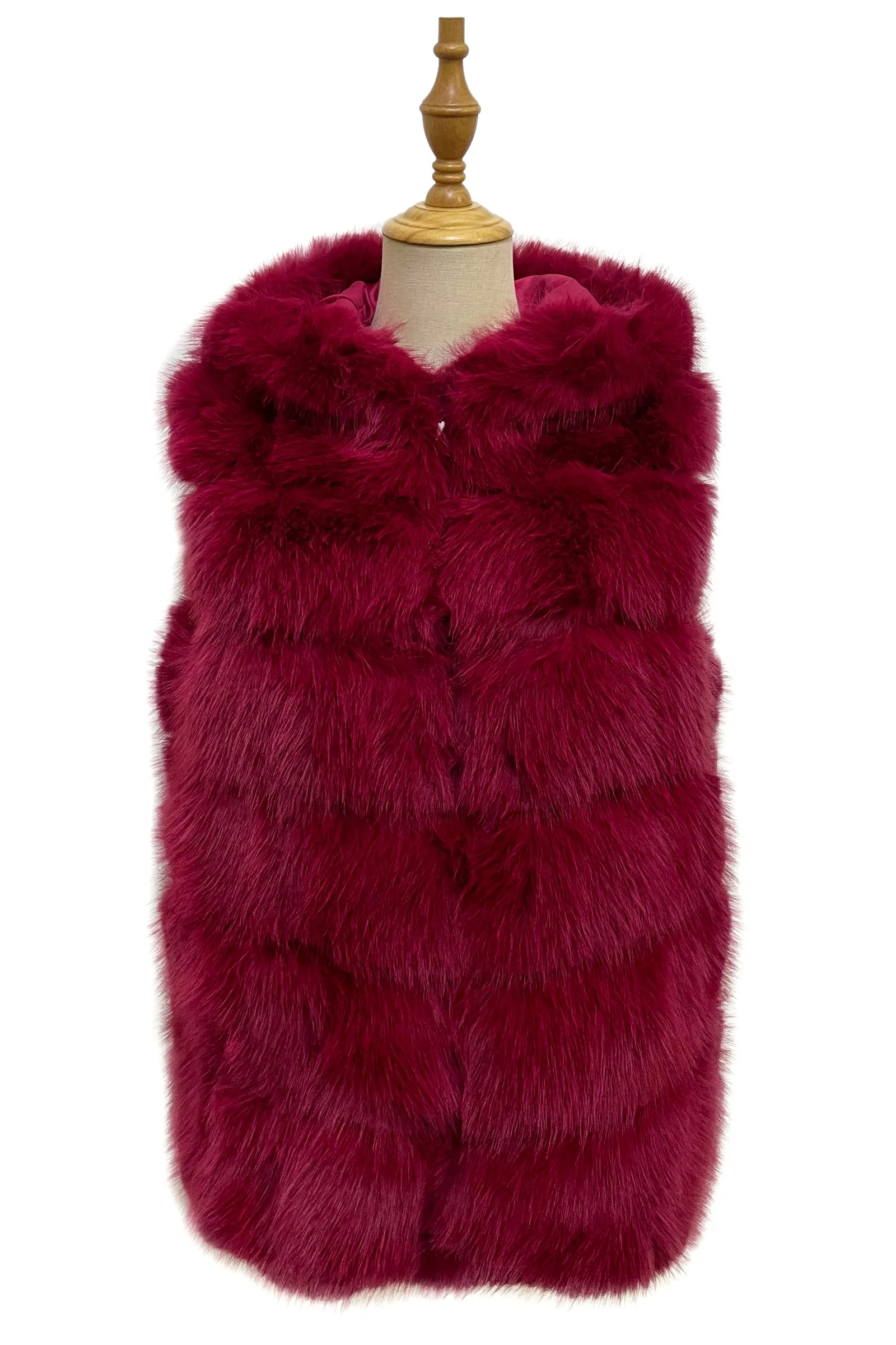 Plain Faux Fur Stripe Hooded Gilet Jacket