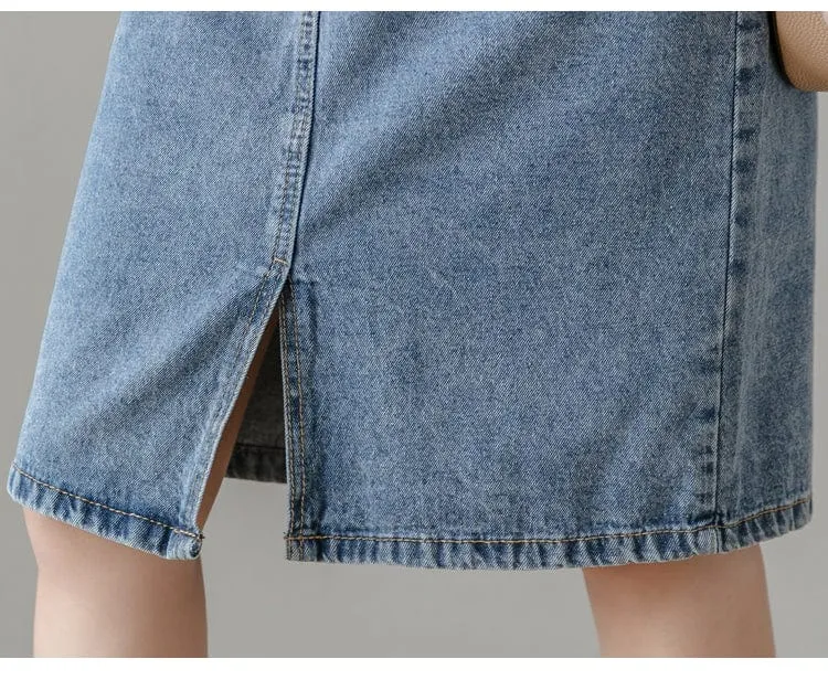 Preppy Knee-Length Denim Overall Dress