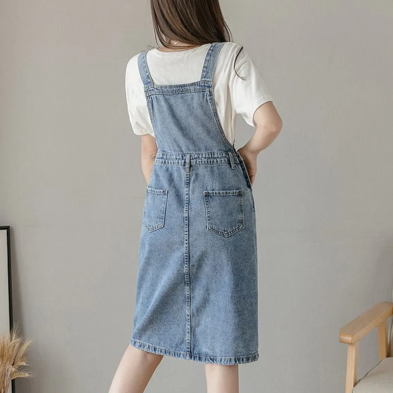 Preppy Knee-Length Denim Overall Dress