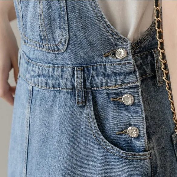 Preppy Knee-Length Denim Overall Dress