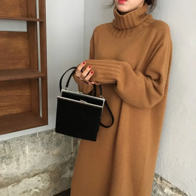 Pullover Knitted Long Sweater Dress Winter