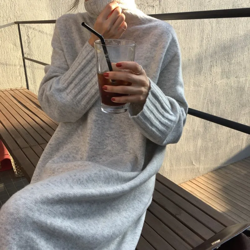 Pullover Knitted Long Sweater Dress Winter