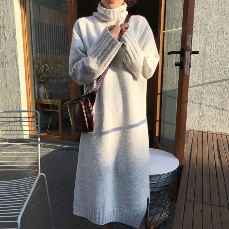 Pullover Knitted Long Sweater Dress Winter
