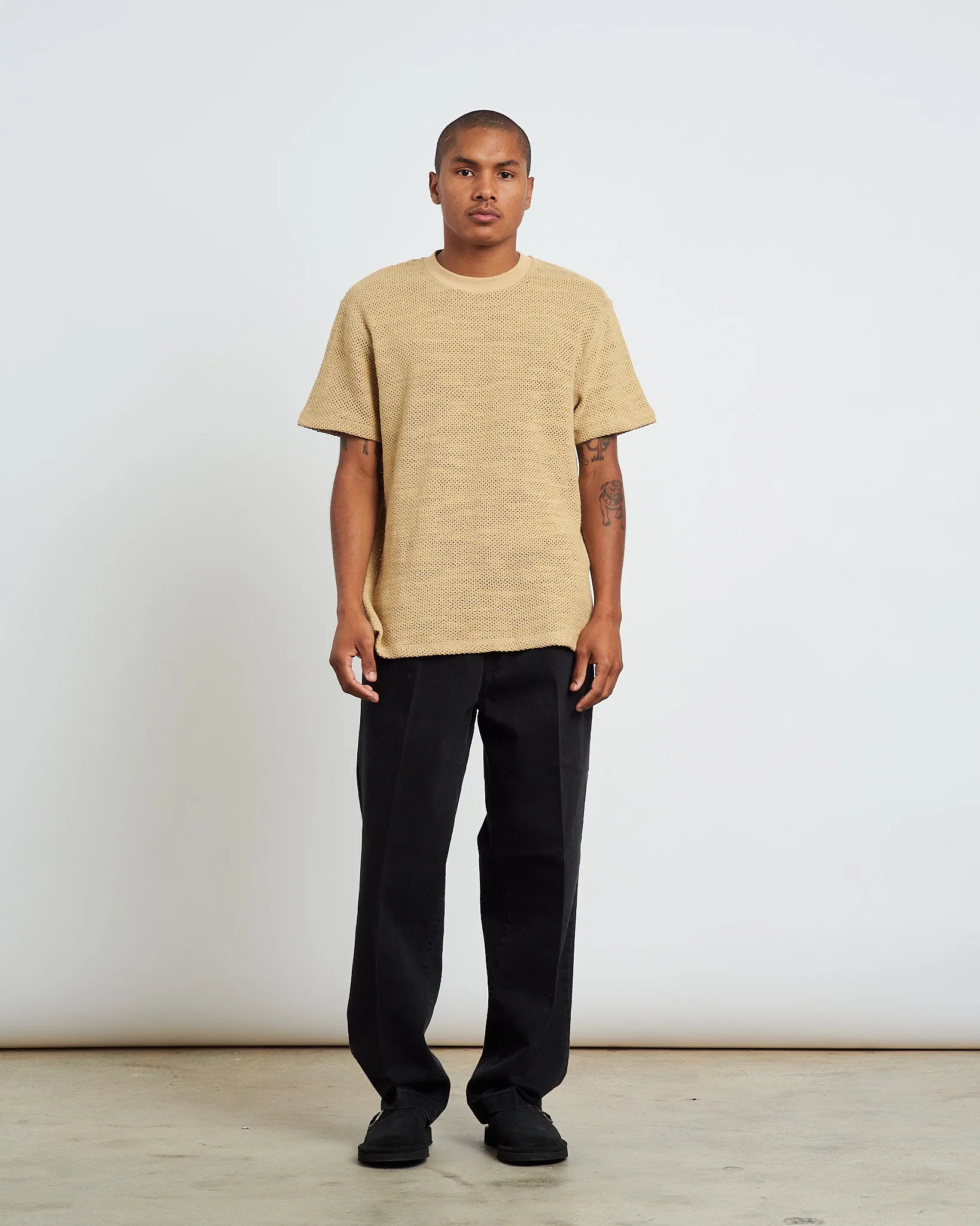 Rope Weave Box T-Shirt in Beige