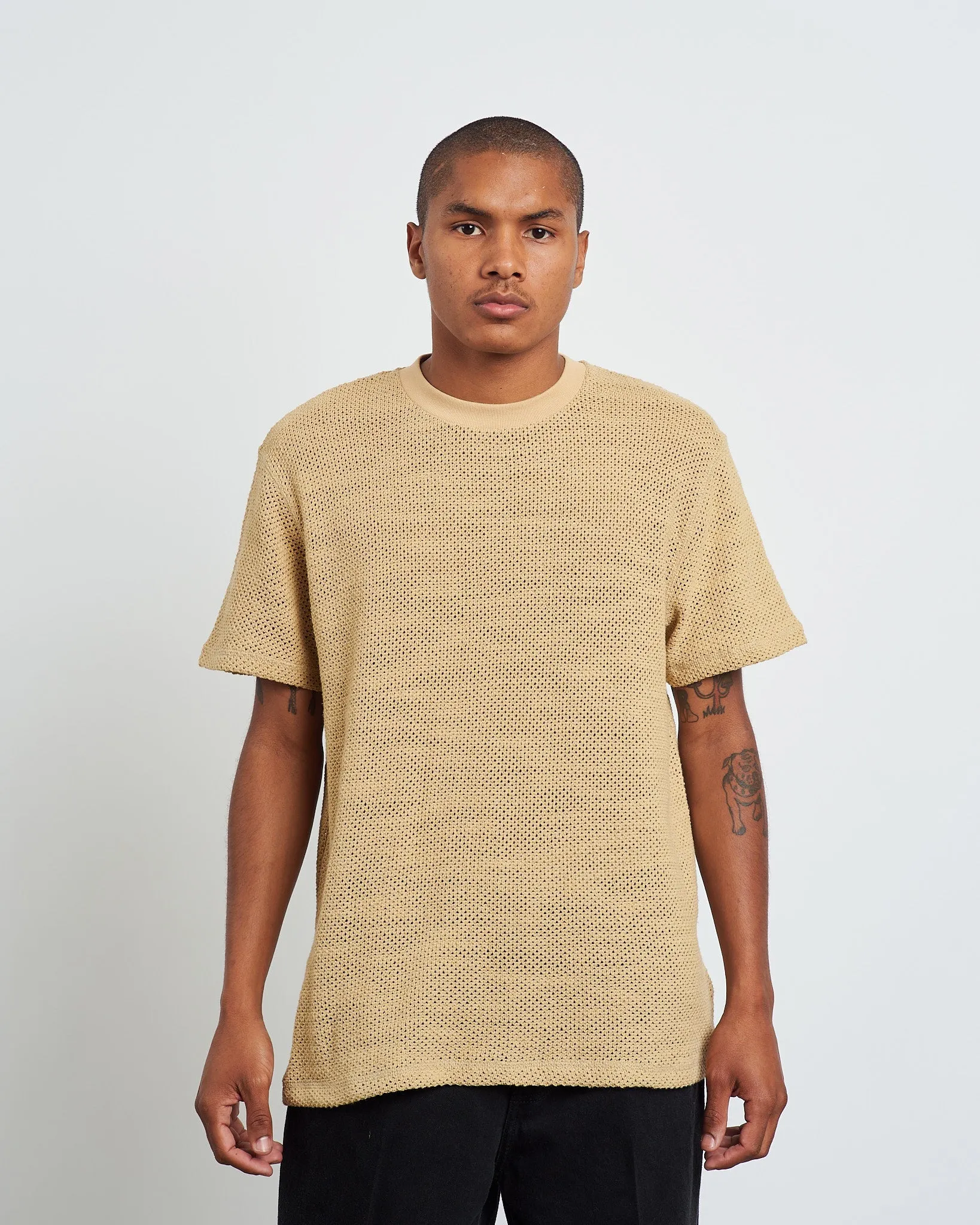 Rope Weave Box T-Shirt in Beige