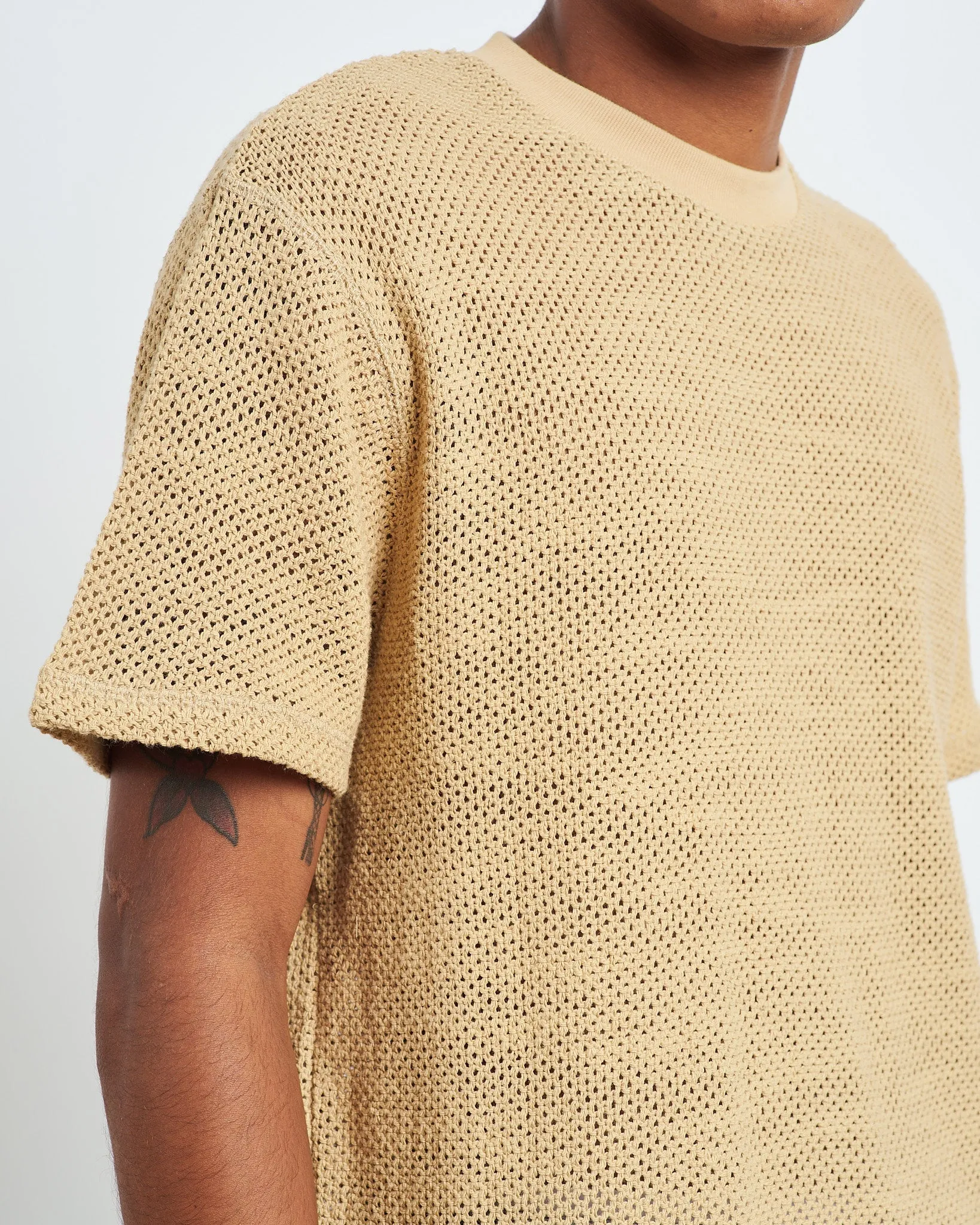 Rope Weave Box T-Shirt in Beige