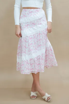 Sally Lace Trim Floral Midi Skirt