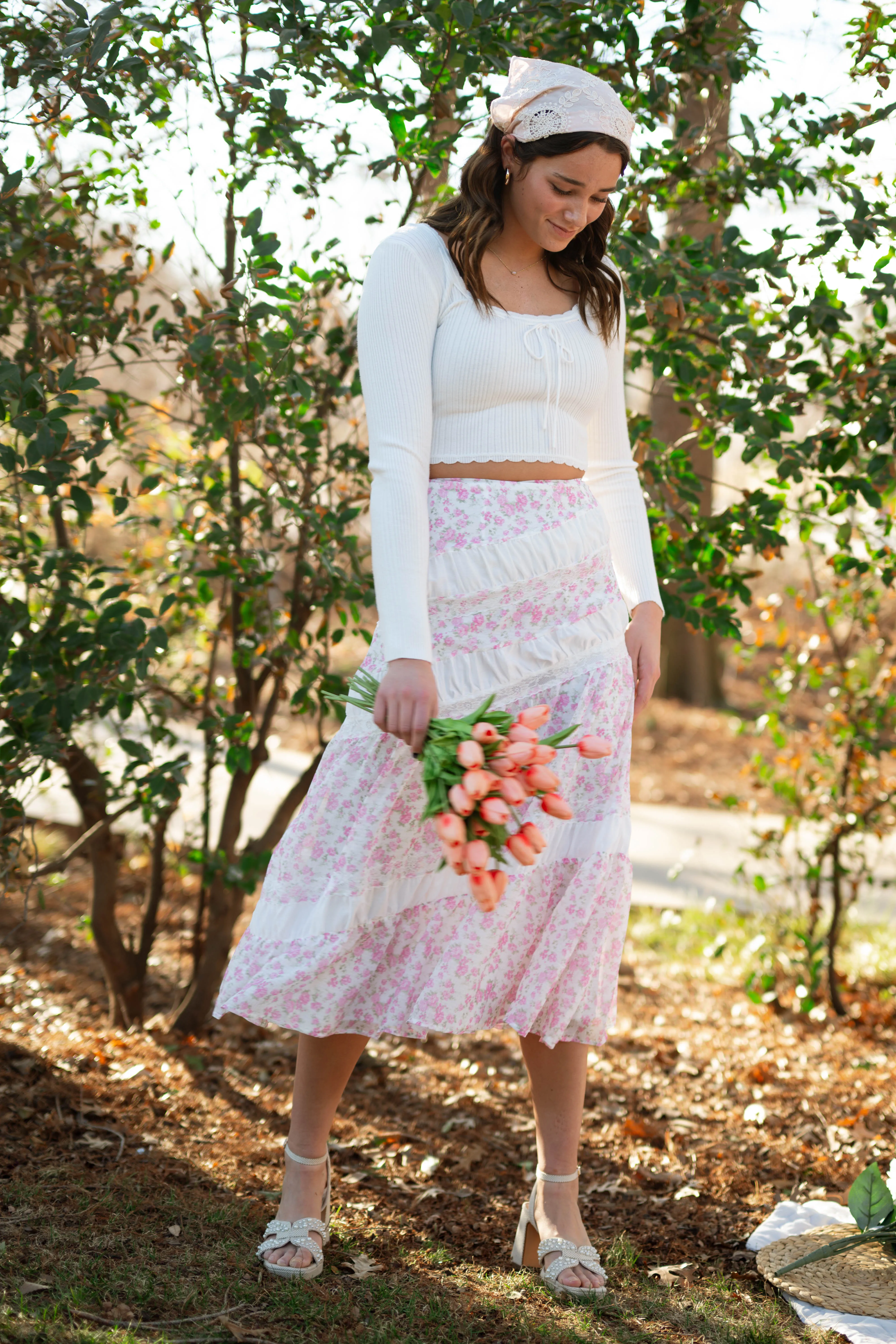 Sally Lace Trim Floral Midi Skirt