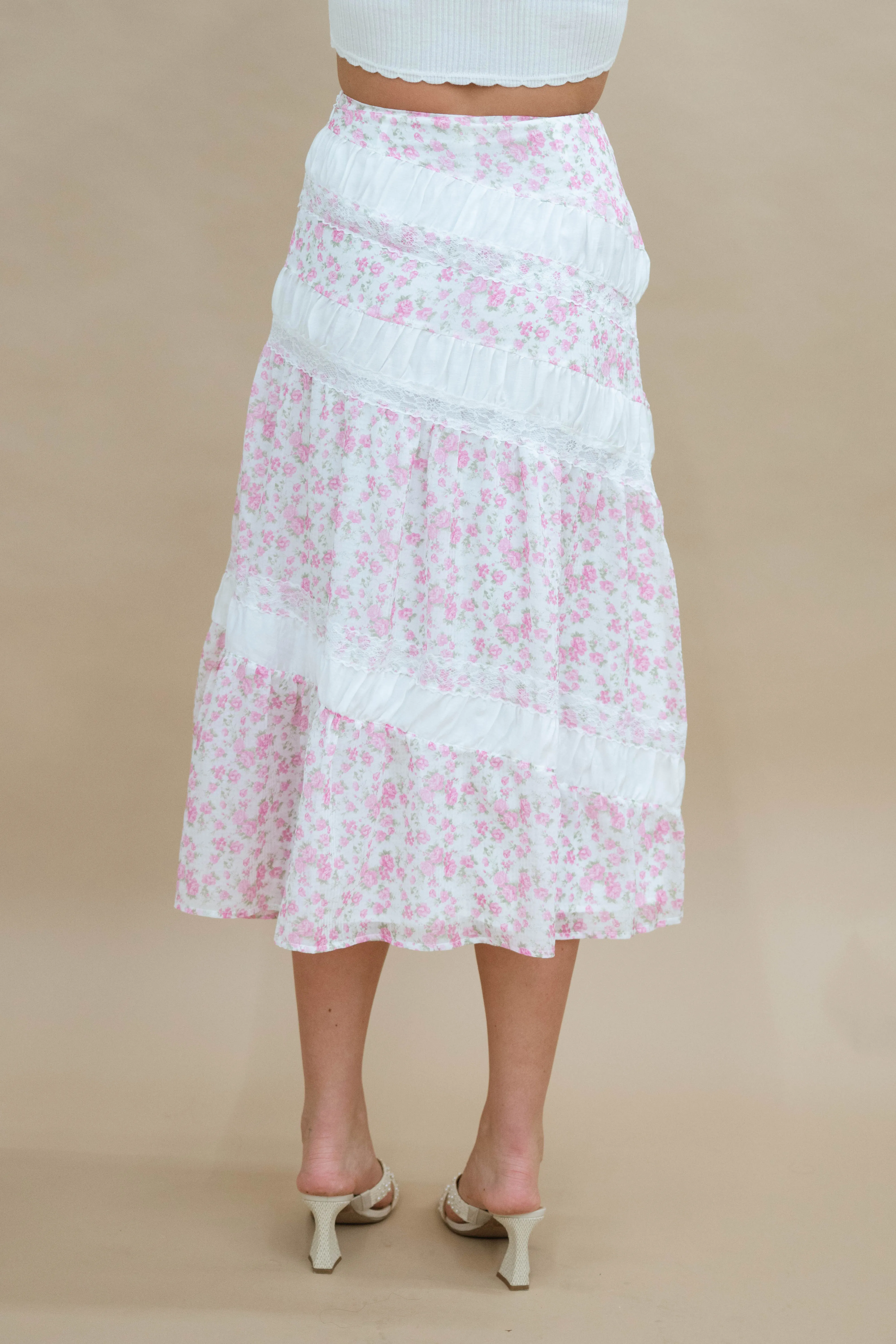 Sally Lace Trim Floral Midi Skirt