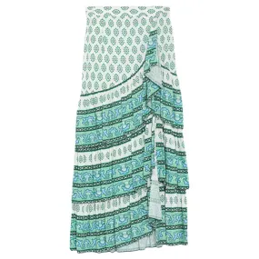 Sandro Green Tiered Midi Skirt