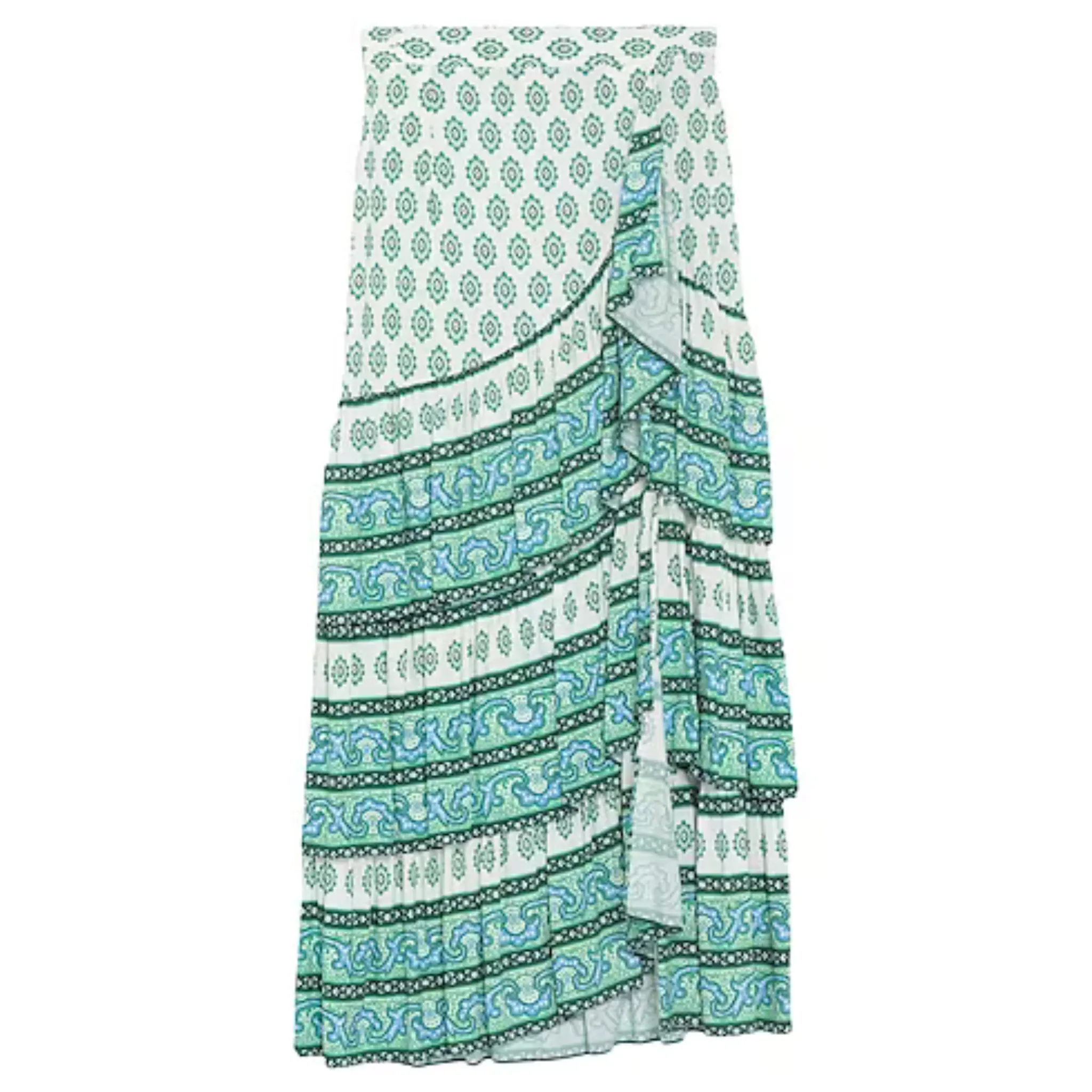 Sandro Green Tiered Midi Skirt