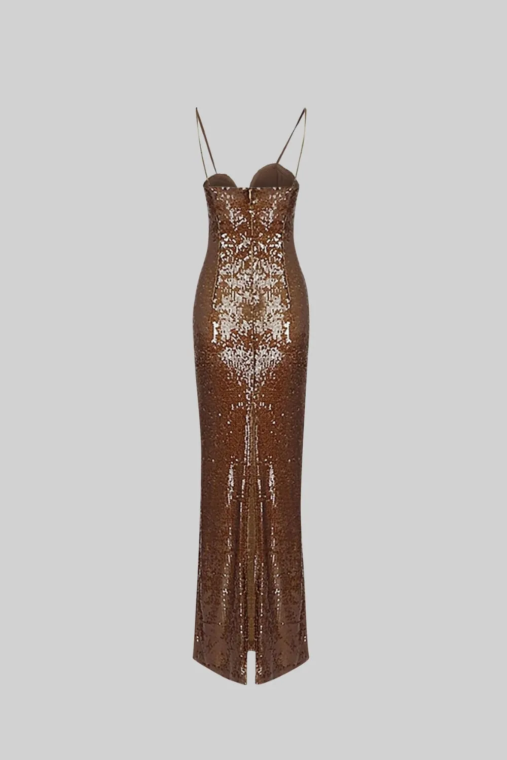 Sequins Maxi Dress with Flower details - Brown