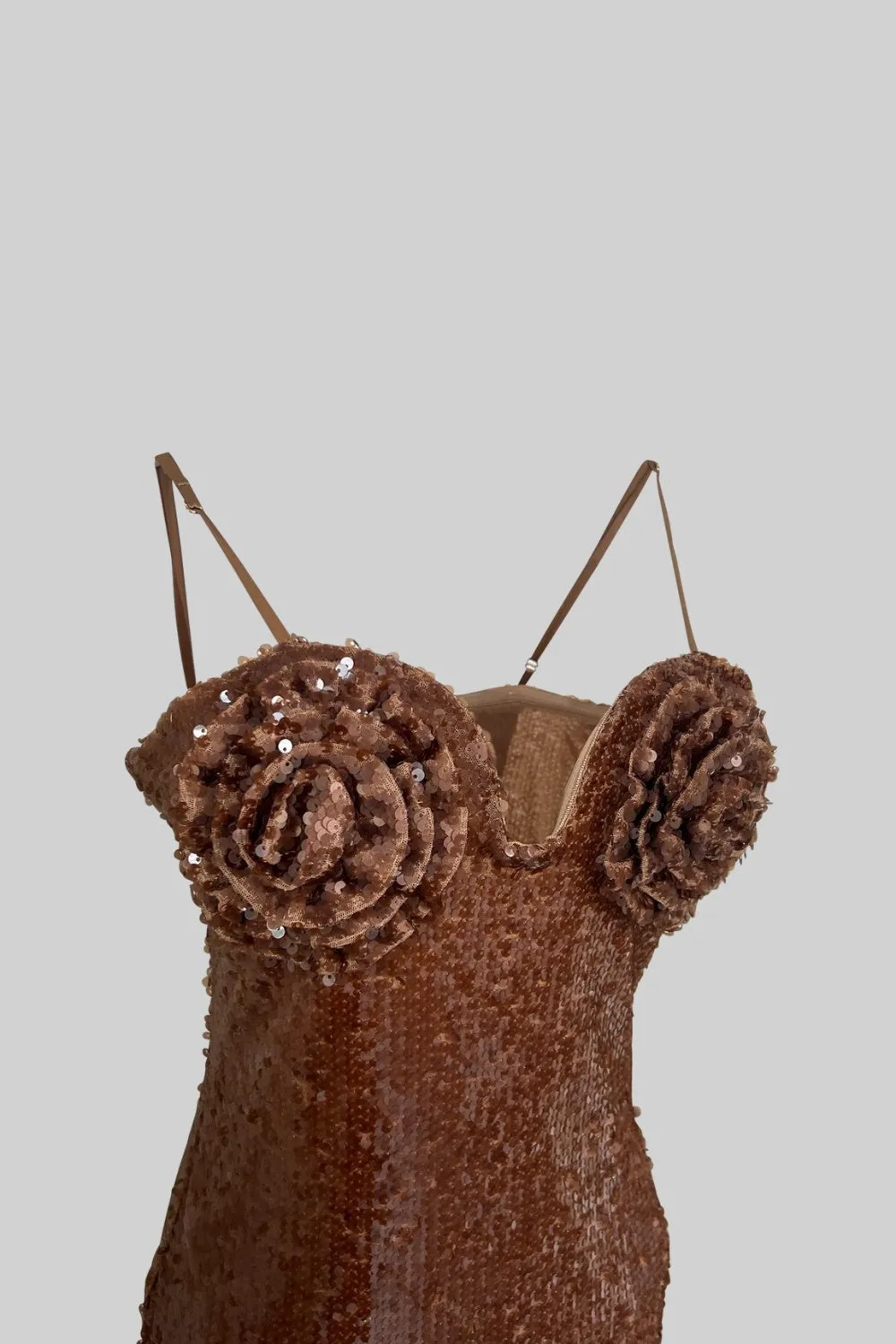 Sequins Maxi Dress with Flower details - Brown