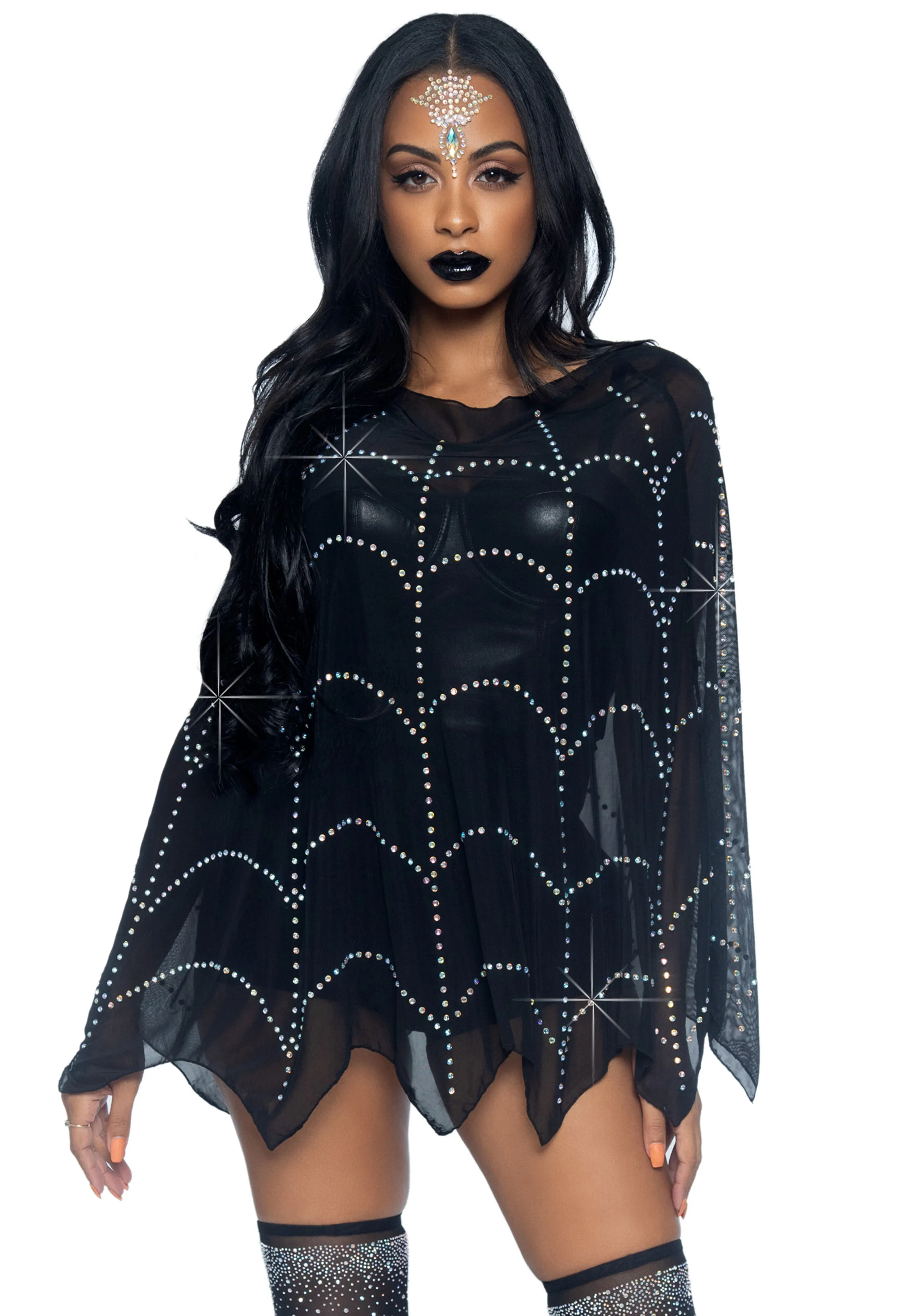 Sheer Rhinestone Poncho