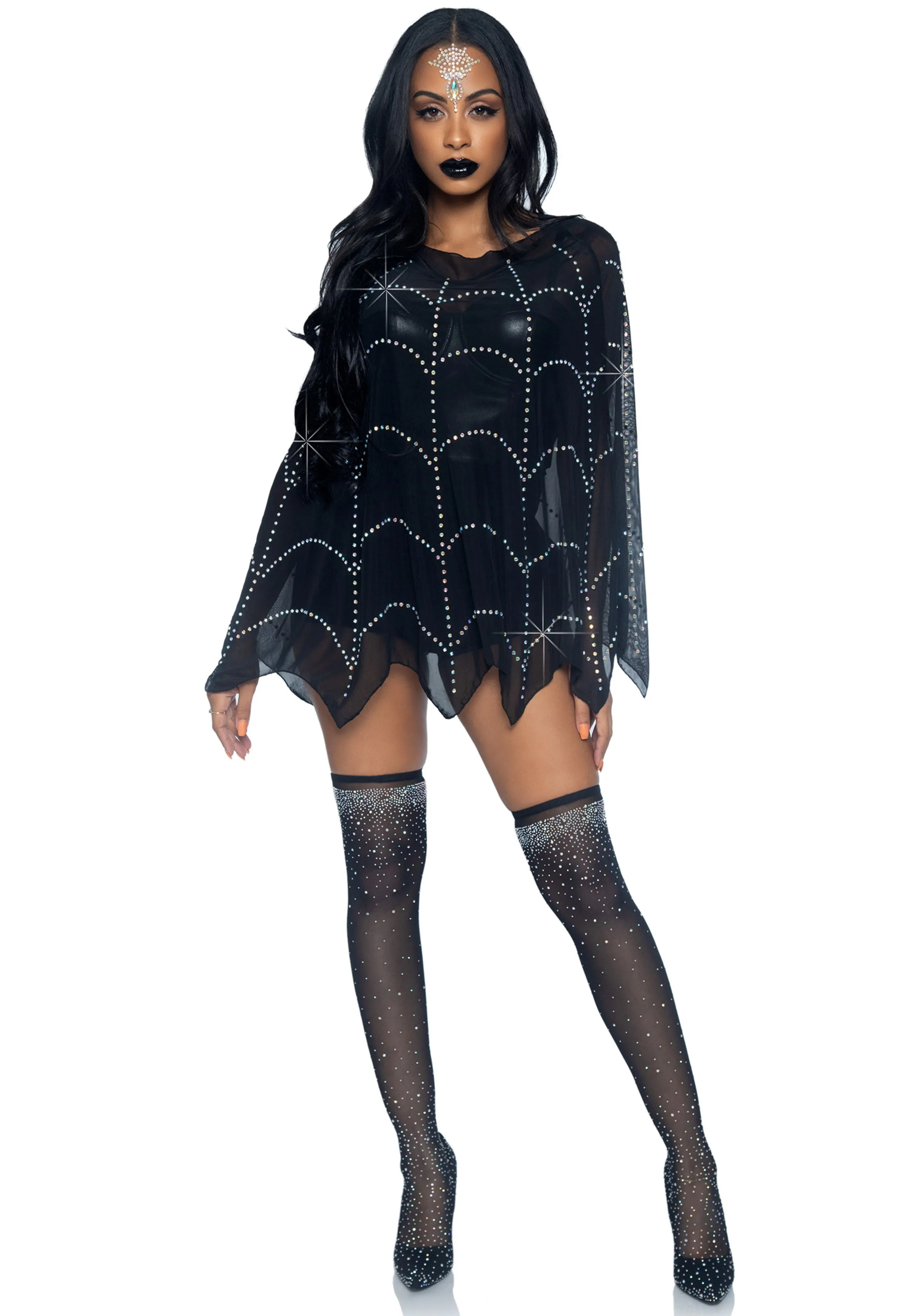 Sheer Rhinestone Poncho