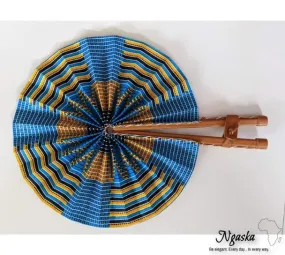 Sky Blue Yellow Target Design African Tribal Print Fashion Fan FAN-13