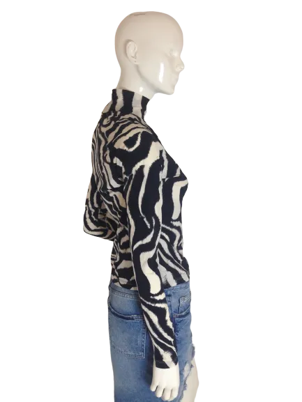 St. John Sport Long Sleeve Turtleneck Top Black/White Print Size P SKU 000256-2