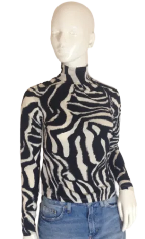St. John Sport Long Sleeve Turtleneck Top Black/White Print Size P SKU 000256-2