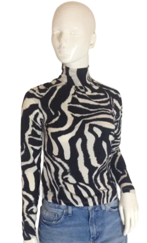 St. John Sport Long Sleeve Turtleneck Top Black/White Print Size P SKU 000256-2