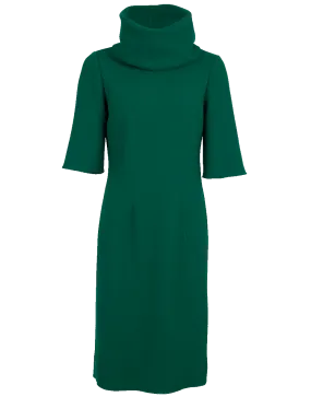 Stretch Wool Crepe Turtleneck Dress