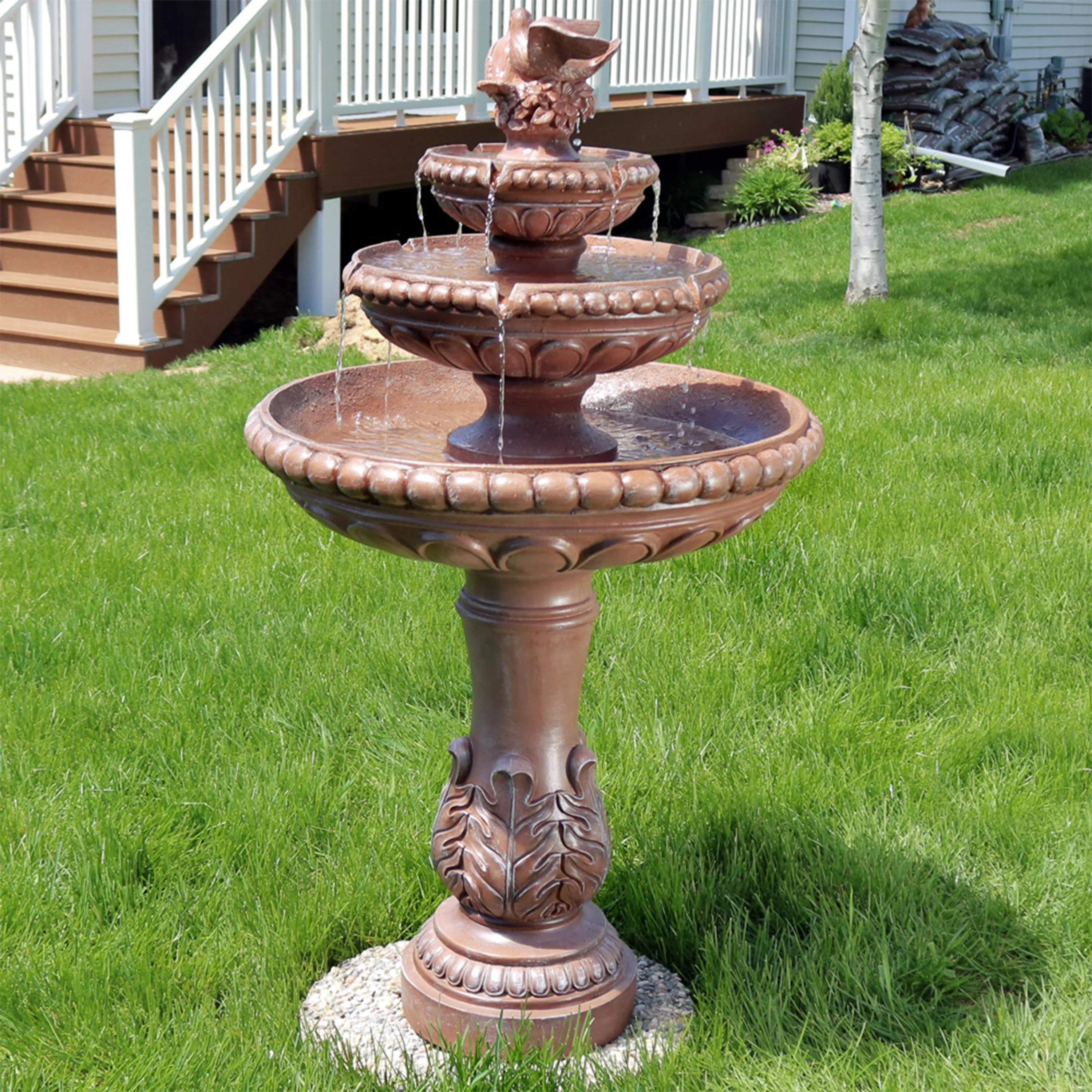 Sunnydaze 3-Tier Dove Pair Outdoor Water Fountain - 43" H