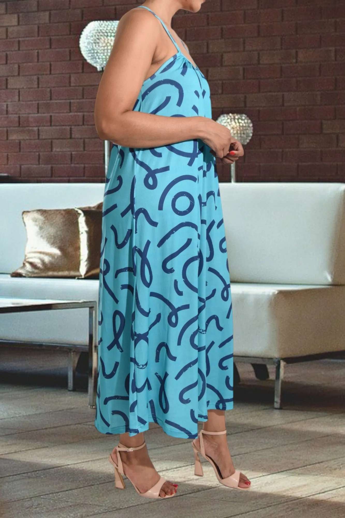 Teal And Navy Floral Strappy Maxi Dress