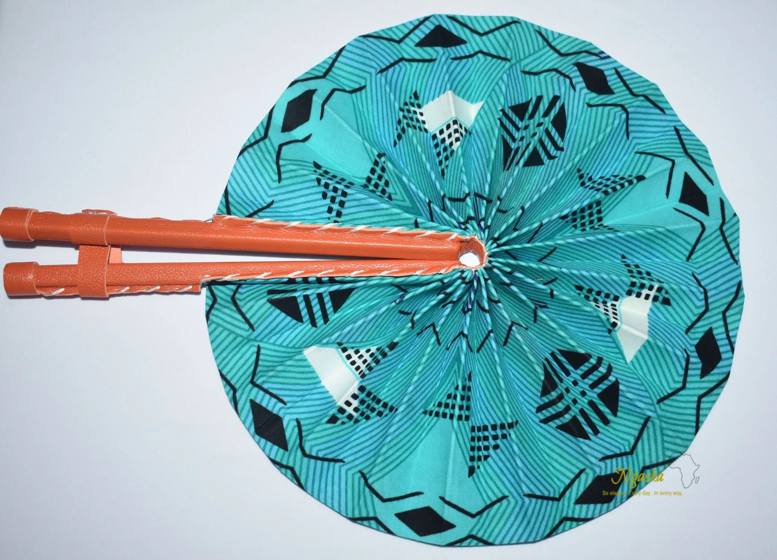Teal Blue Design African Tribal Print Fashion Fan FAN-16