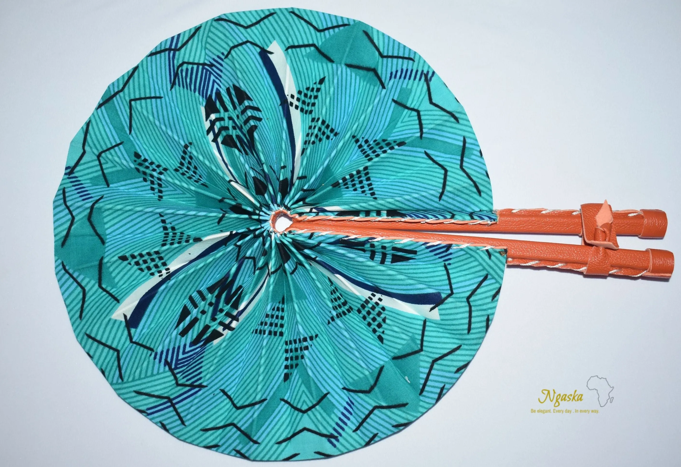 Teal Blue Design African Tribal Print Fashion Fan FAN-16