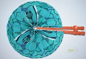 Teal Blue Design African Tribal Print Fashion Fan FAN-16