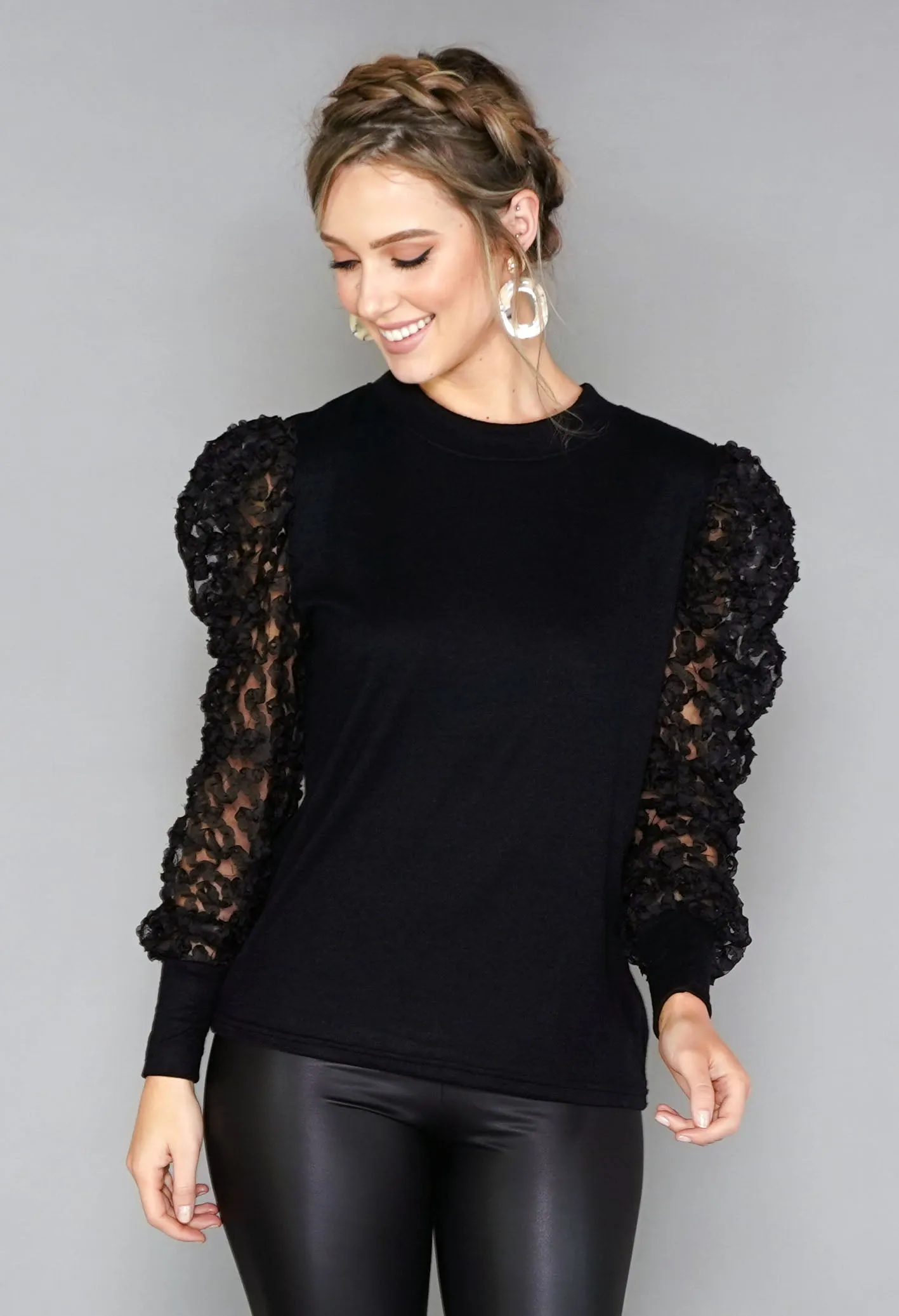 Textured Mesh Sleeve Pullover