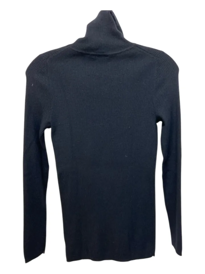 Theory Size M Black Wool Turtleneck Ribbed Long Sleeve Top